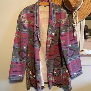 Vintage 80s 90s Southwestern Pattern Open Front Jacket pink m l